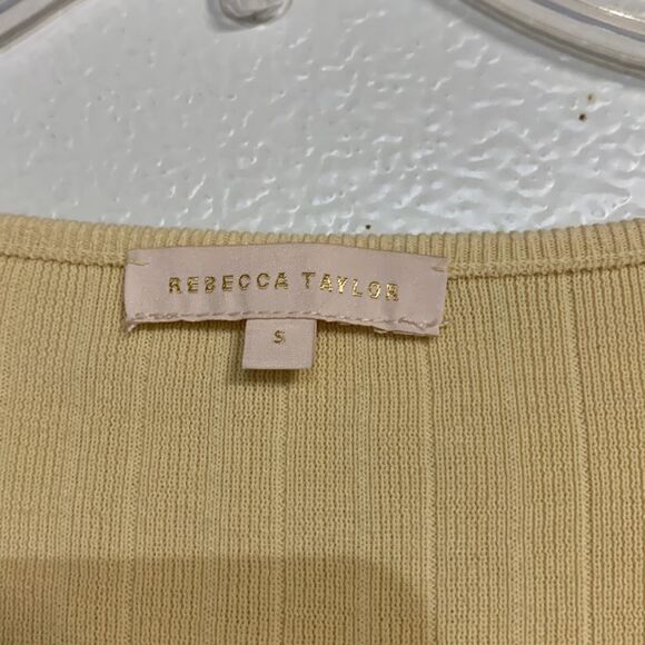 REBECCA TAYLOR SUPRESSED WAIST BUTTER YELLOW PLEATED BLOUSE SWEATER SMALL - Picture 5 of 6